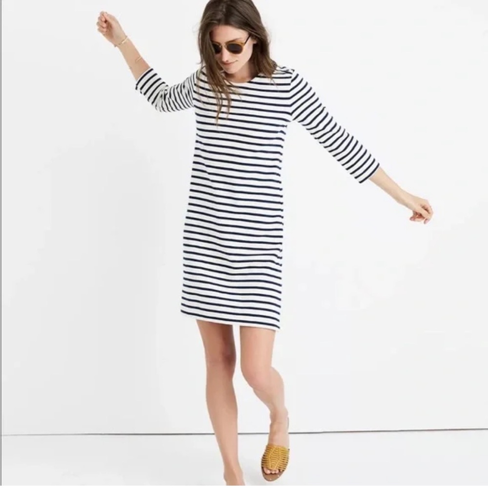 Madewell Women’s Classic Navy Nautical Breton Stripe Dress Medium M Cotton